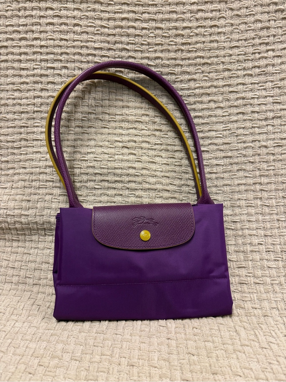 Longchamp Purple Nylon Shoulder Bag with Yellow Accents